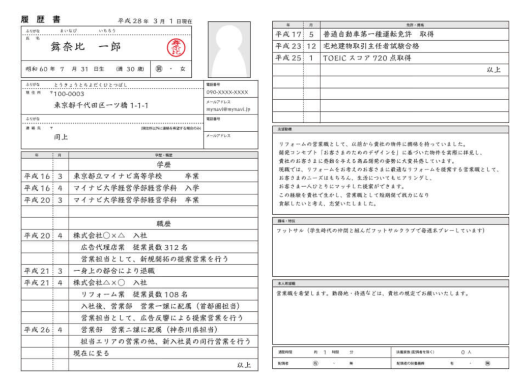 履歴書の見本